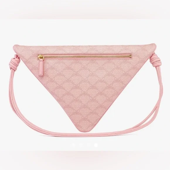 MCM BNWT Himmel Triangle Flat Pouch Crossbody Strap Silver Pink Full Inclusion - Picture 5 of 10